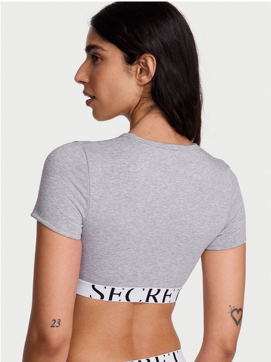VICTORIAS SECRET COTTON SHORT-SLEEVE BRALETTE CROP TOP - Picture 2 of 5